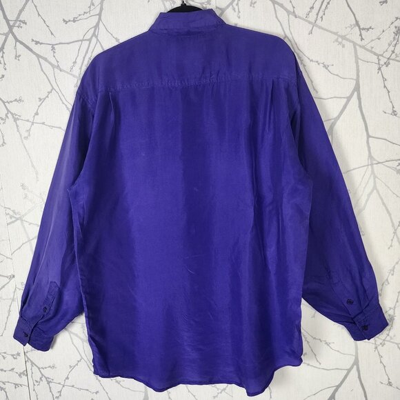 Nino Foriero Purple 100% Silk Button Front Shirt - Picture 2 of 5
